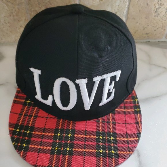 Women's LOVE Black & Red Plaid Baseball Cap - Picture 5 of 7